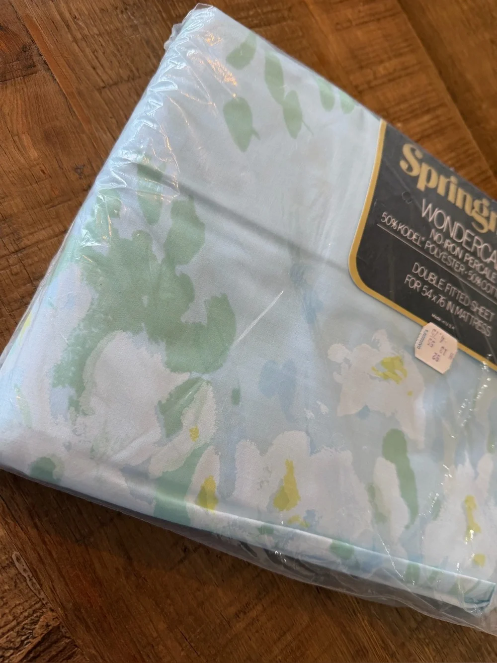Vintage Springmaid Wondercale Floral Fitted Sheet ONLY. New. Sz-Full Blue